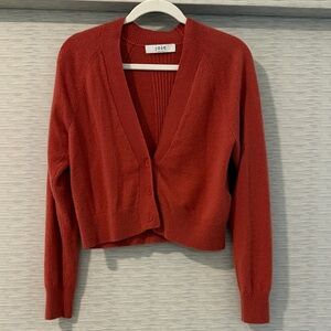 Joie Rust Red Cropped V-Neck Button Cardigan